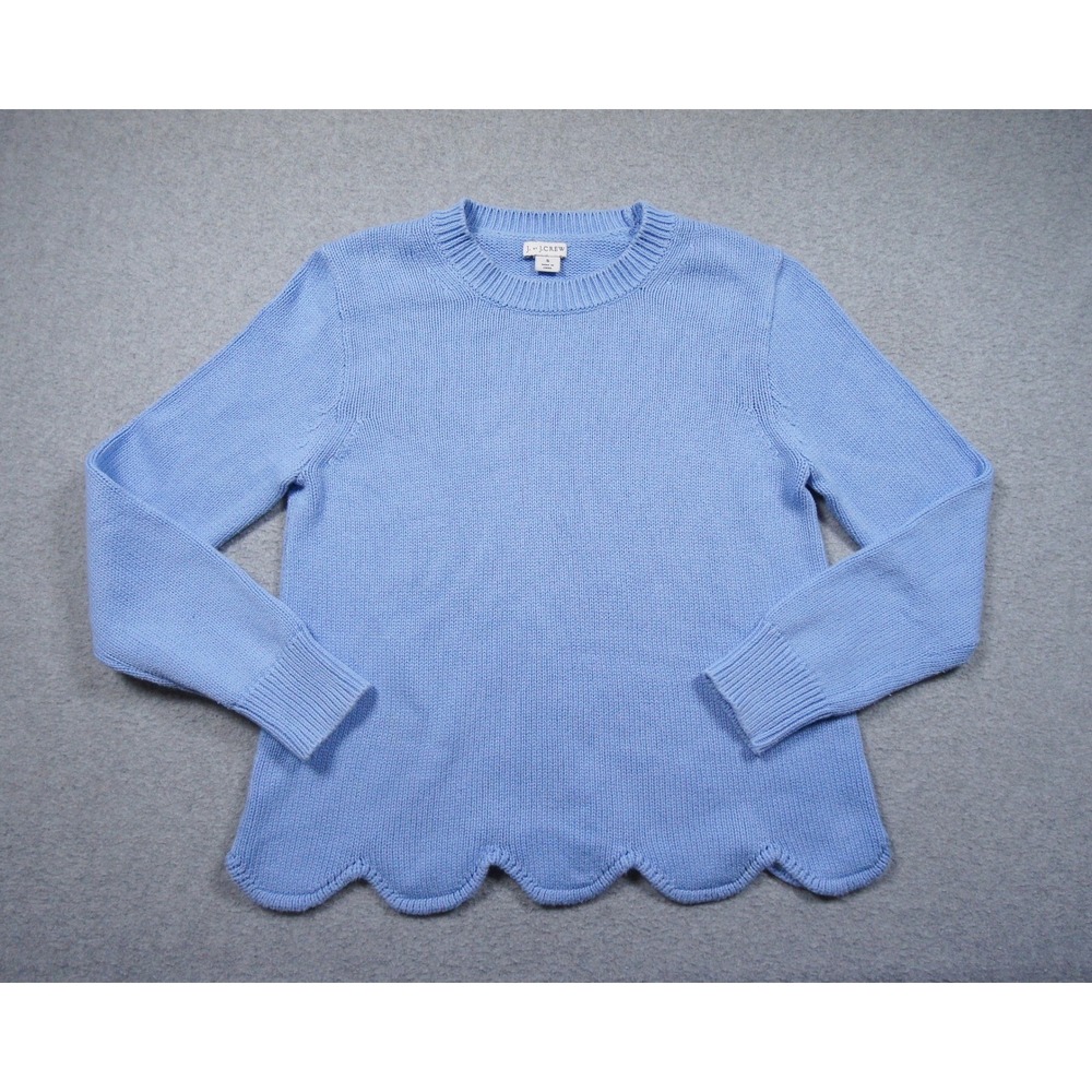 J. Crew Sweater Womens Small Blue Scalloped Hem Cotton Knit Pullover